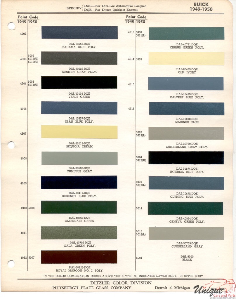 1950 Buick Paint Charts PPG 1